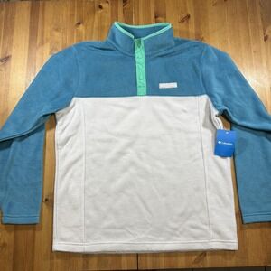 Columbia Sweater Womens Large Blue White Fleece 1/4 Snap Pullover Lightweight